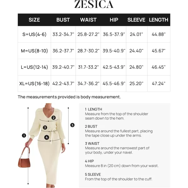 imageZESICA Womens Fall Winter Sweater Dress Long Sleeve Lapel V Neck Ribbed Knit Slim Fit Bodycon Midi Dresses with BeltApricot