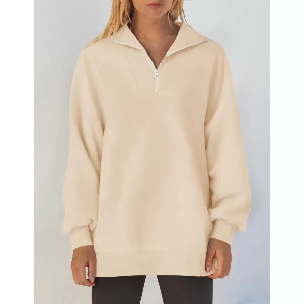 imageZESICA Womens Half Zip Oversized Sweatshirts 2023 Long Sleeve Quarter Zipper Fleece Y2K Pullover Hoodies TopsApricot