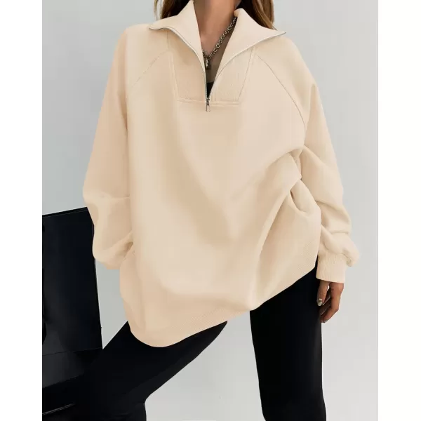 imageZESICA Womens Half Zip Oversized Sweatshirts 2023 Long Sleeve Quarter Zipper Fleece Y2K Pullover Hoodies TopsApricot