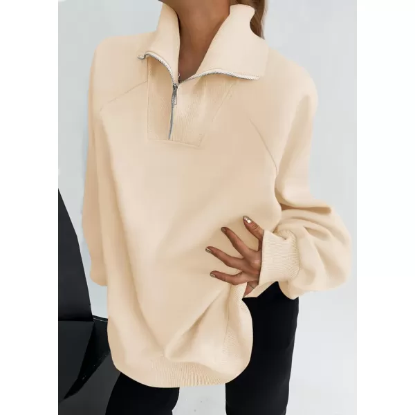imageZESICA Womens Half Zip Oversized Sweatshirts 2023 Long Sleeve Quarter Zipper Fleece Y2K Pullover Hoodies TopsApricot