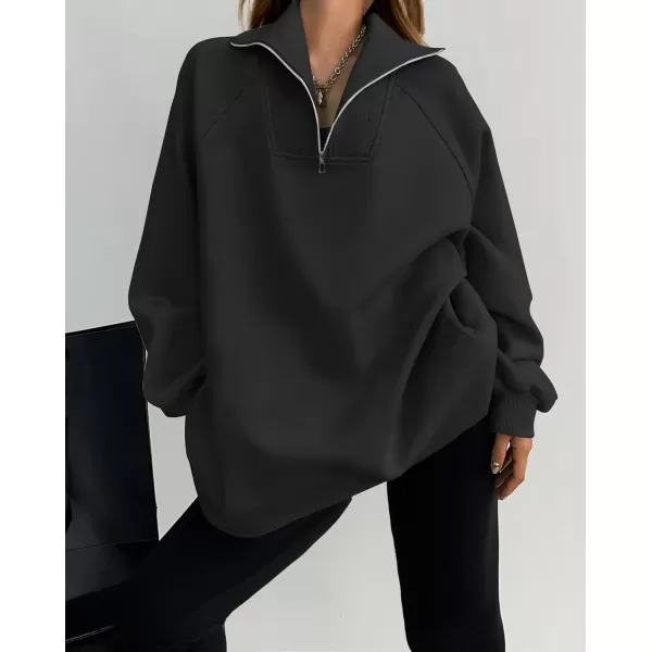 imageZESICA Womens Half Zip Oversized Sweatshirts 2023 Long Sleeve Quarter Zipper Fleece Y2K Pullover Hoodies TopsBlack