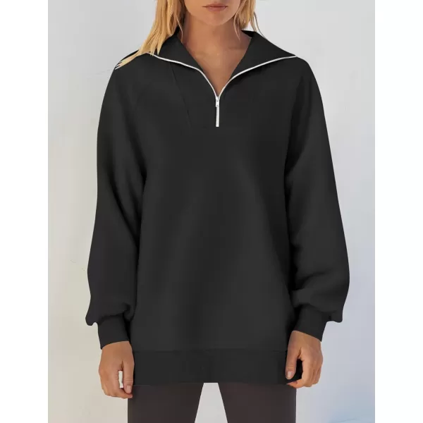 imageZESICA Womens Half Zip Oversized Sweatshirts 2023 Long Sleeve Quarter Zipper Fleece Y2K Pullover Hoodies TopsBlack