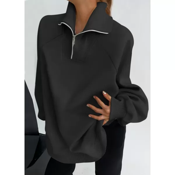 imageZESICA Womens Half Zip Oversized Sweatshirts 2023 Long Sleeve Quarter Zipper Fleece Y2K Pullover Hoodies TopsBlack