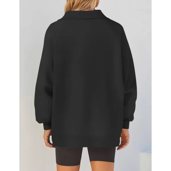imageZESICA Womens Half Zip Oversized Sweatshirts 2023 Long Sleeve Quarter Zipper Fleece Y2K Pullover Hoodies TopsBlack