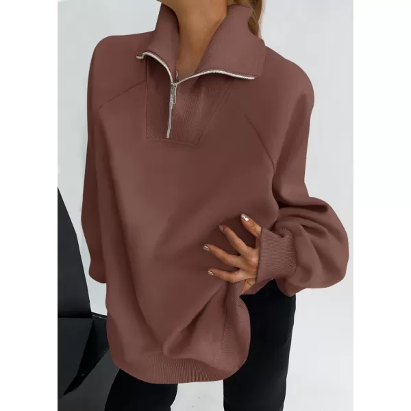 imageZESICA Womens Half Zip Oversized Sweatshirts 2023 Long Sleeve Quarter Zipper Fleece Y2K Pullover Hoodies TopsBrown
