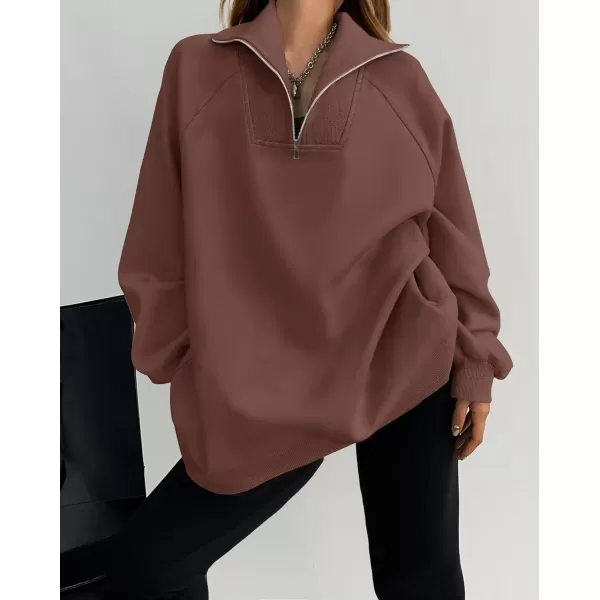 imageZESICA Womens Half Zip Oversized Sweatshirts 2023 Long Sleeve Quarter Zipper Fleece Y2K Pullover Hoodies TopsBrown