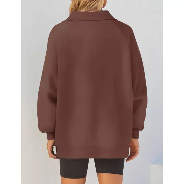 imageZESICA Womens Half Zip Oversized Sweatshirts 2023 Long Sleeve Quarter Zipper Fleece Y2K Pullover Hoodies TopsBrown