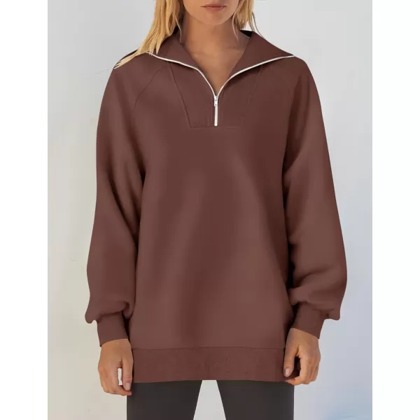 imageZESICA Womens Half Zip Oversized Sweatshirts 2023 Long Sleeve Quarter Zipper Fleece Y2K Pullover Hoodies TopsBrown