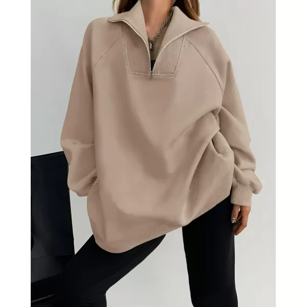 imageZESICA Womens Half Zip Oversized Sweatshirts 2023 Long Sleeve Quarter Zipper Fleece Y2K Pullover Hoodies TopsKhaki