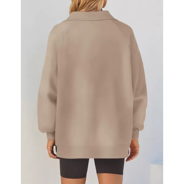 imageZESICA Womens Half Zip Oversized Sweatshirts 2023 Long Sleeve Quarter Zipper Fleece Y2K Pullover Hoodies TopsKhaki