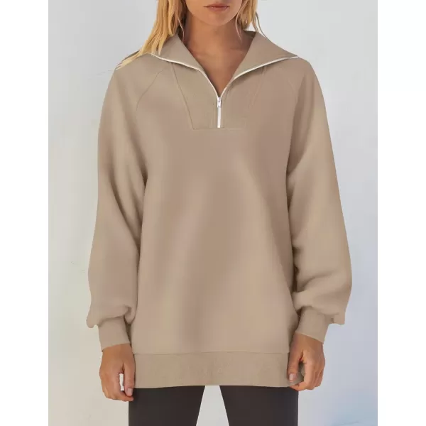 imageZESICA Womens Half Zip Oversized Sweatshirts 2023 Long Sleeve Quarter Zipper Fleece Y2K Pullover Hoodies TopsKhaki