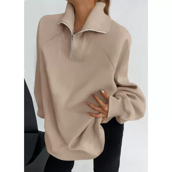 imageZESICA Womens Half Zip Oversized Sweatshirts 2023 Long Sleeve Quarter Zipper Fleece Y2K Pullover Hoodies TopsKhaki