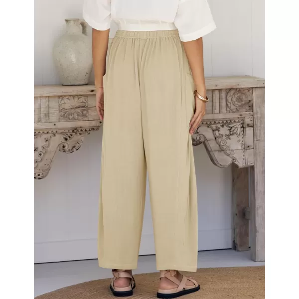 imageZESICA Womens Linen Wide Leg Pants High Waist Drawstring Casual Loose Flowy Palazzo Harem Trousers with PocketsApricot