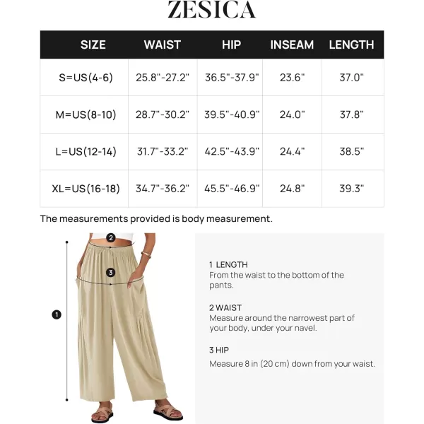 imageZESICA Womens Linen Wide Leg Pants High Waist Drawstring Casual Loose Flowy Palazzo Harem Trousers with PocketsApricot