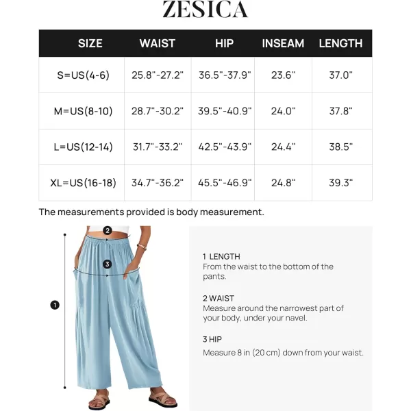 imageZESICA Womens Linen Wide Leg Pants High Waist Drawstring Casual Loose Flowy Palazzo Harem Trousers with PocketsBlue