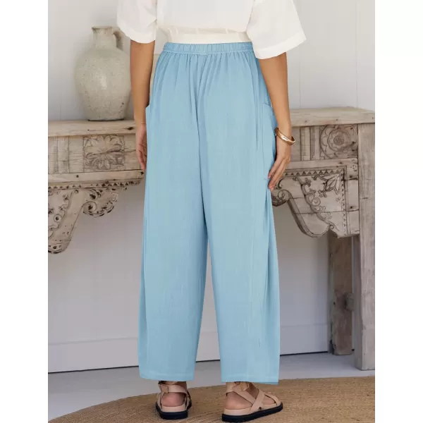 imageZESICA Womens Linen Wide Leg Pants High Waist Drawstring Casual Loose Flowy Palazzo Harem Trousers with PocketsBlue