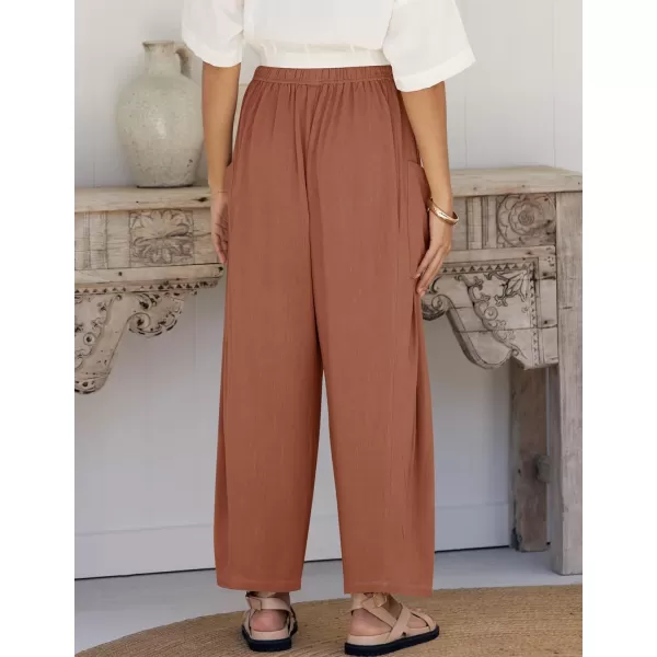 imageZESICA Womens Linen Wide Leg Pants High Waist Drawstring Casual Loose Flowy Palazzo Harem Trousers with PocketsBrickred