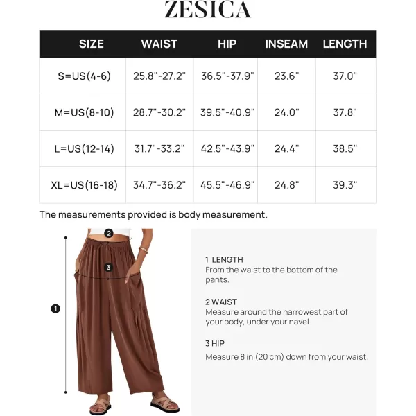 imageZESICA Womens Linen Wide Leg Pants High Waist Drawstring Casual Loose Flowy Palazzo Harem Trousers with PocketsCoffee