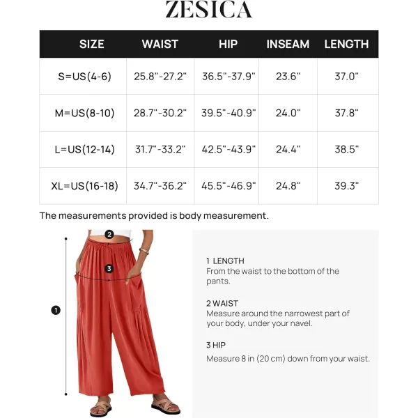 imageZESICA Womens Linen Wide Leg Pants High Waist Drawstring Casual Loose Flowy Palazzo Harem Trousers with PocketsCoral