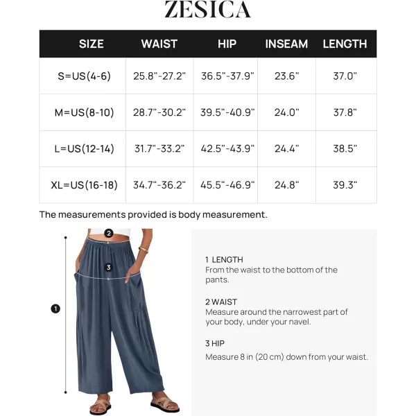 imageZESICA Womens Linen Wide Leg Pants High Waist Drawstring Casual Loose Flowy Palazzo Harem Trousers with PocketsDustyblue
