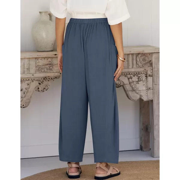 imageZESICA Womens Linen Wide Leg Pants High Waist Drawstring Casual Loose Flowy Palazzo Harem Trousers with PocketsDustyblue