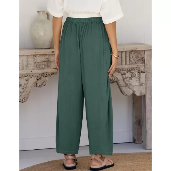 imageZESICA Womens Linen Wide Leg Pants High Waist Drawstring Casual Loose Flowy Palazzo Harem Trousers with PocketsGreen
