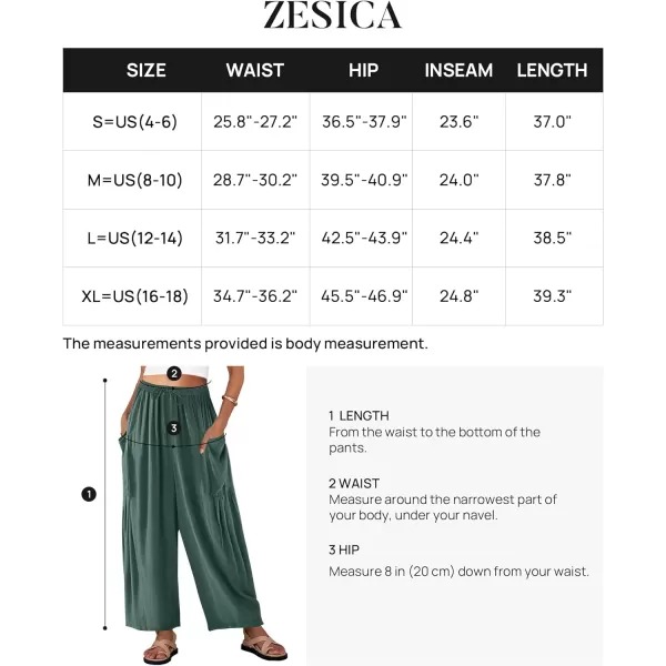 imageZESICA Womens Linen Wide Leg Pants High Waist Drawstring Casual Loose Flowy Palazzo Harem Trousers with PocketsGreen