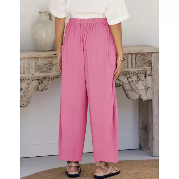 imageZESICA Womens Linen Wide Leg Pants High Waist Drawstring Casual Loose Flowy Palazzo Harem Trousers with PocketsHotpink