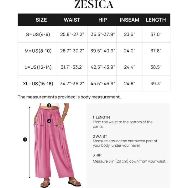 imageZESICA Womens Linen Wide Leg Pants High Waist Drawstring Casual Loose Flowy Palazzo Harem Trousers with PocketsHotpink