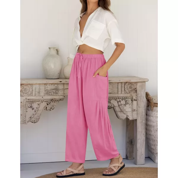 imageZESICA Womens Linen Wide Leg Pants High Waist Drawstring Casual Loose Flowy Palazzo Harem Trousers with PocketsHotpink