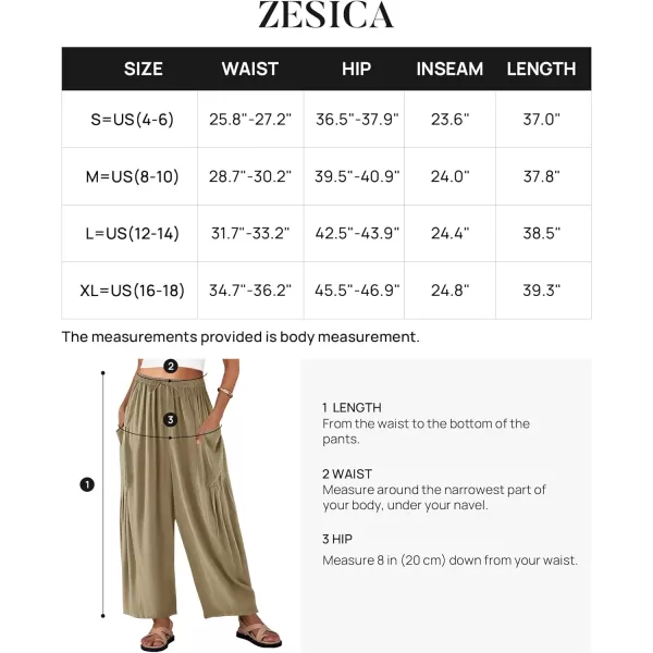 imageZESICA Womens Linen Wide Leg Pants High Waist Drawstring Casual Loose Flowy Palazzo Harem Trousers with PocketsKhaki
