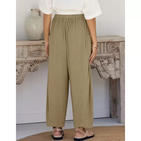 imageZESICA Womens Linen Wide Leg Pants High Waist Drawstring Casual Loose Flowy Palazzo Harem Trousers with PocketsKhaki