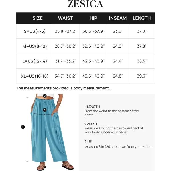 imageZESICA Womens Linen Wide Leg Pants High Waist Drawstring Casual Loose Flowy Palazzo Harem Trousers with PocketsLakeblue