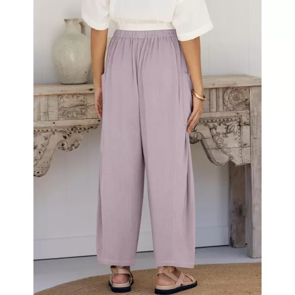 imageZESICA Womens Linen Wide Leg Pants High Waist Drawstring Casual Loose Flowy Palazzo Harem Trousers with PocketsPurple