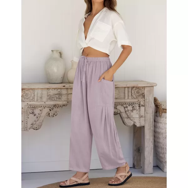 imageZESICA Womens Linen Wide Leg Pants High Waist Drawstring Casual Loose Flowy Palazzo Harem Trousers with PocketsPurple