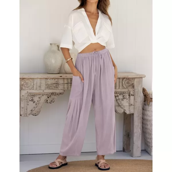 imageZESICA Womens Linen Wide Leg Pants High Waist Drawstring Casual Loose Flowy Palazzo Harem Trousers with PocketsPurple