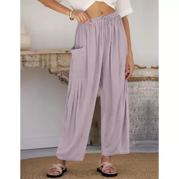 imageZESICA Womens Linen Wide Leg Pants High Waist Drawstring Casual Loose Flowy Palazzo Harem Trousers with PocketsPurple