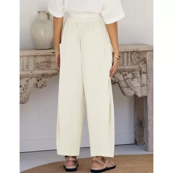 imageZESICA Womens Linen Wide Leg Pants High Waist Drawstring Casual Loose Flowy Palazzo Harem Trousers with PocketsWhite