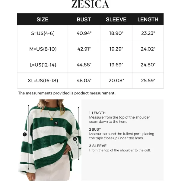 imageZESICA Womens Long Sleeve Crew Neck Striped Color Block Comfy Loose Oversized Knitted Pullover SweaterForestgreen