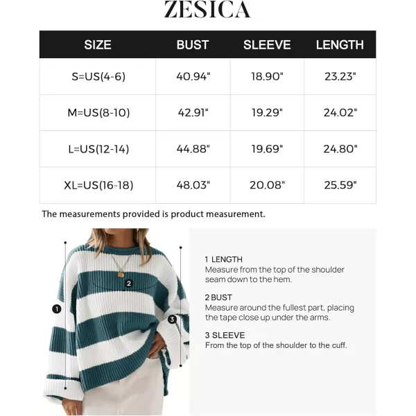 imageZESICA Womens Long Sleeve Crew Neck Striped Color Block Comfy Loose Oversized Knitted Pullover SweaterGreygreen