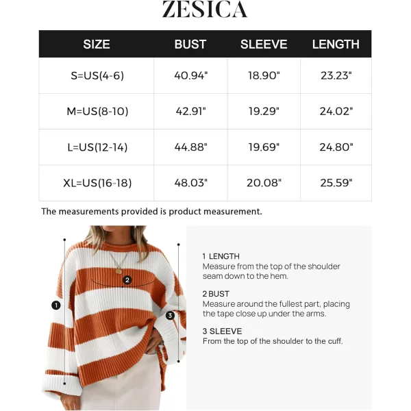 imageZESICA Womens Long Sleeve Crew Neck Striped Color Block Comfy Loose Oversized Knitted Pullover SweaterOrange