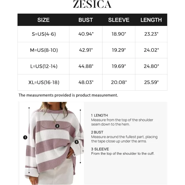 imageZESICA Womens Long Sleeve Crew Neck Striped Color Block Comfy Loose Oversized Knitted Pullover SweaterPink