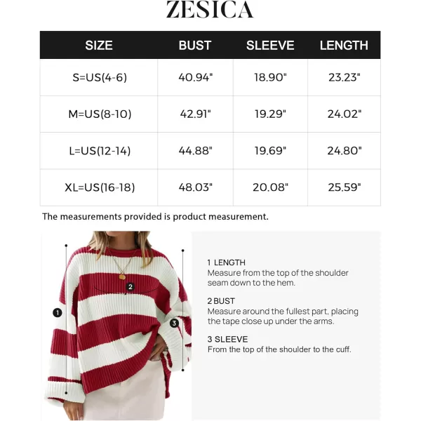 imageZESICA Womens Long Sleeve Crew Neck Striped Color Block Comfy Loose Oversized Knitted Pullover SweaterRed