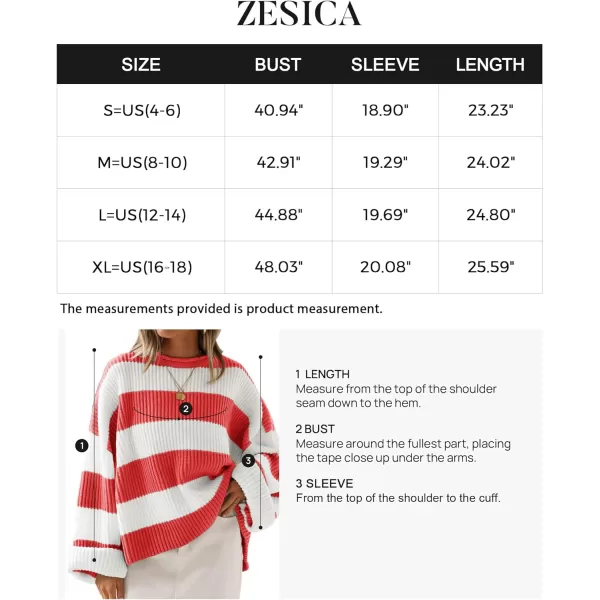 imageZESICA Womens Long Sleeve Crew Neck Striped Color Block Comfy Loose Oversized Knitted Pullover SweaterWatermelon