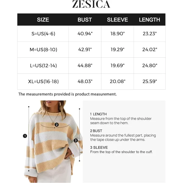 imageZESICA Womens Long Sleeve Crew Neck Striped Color Block Comfy Loose Oversized Knitted Pullover SweaterYellow
