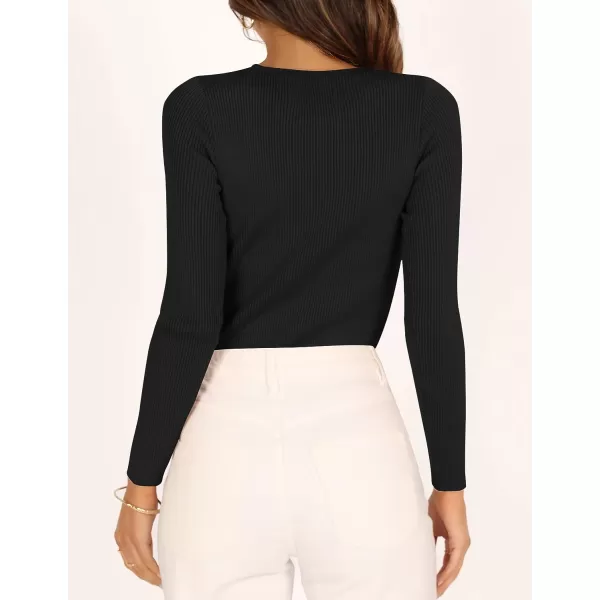 imageZESICA Womens Long Sleeve Crewneck Shirts 2023 Fall Clothes Ribbed Knit Sweater Slim Fitted Casual Basic Tee TopsBlack