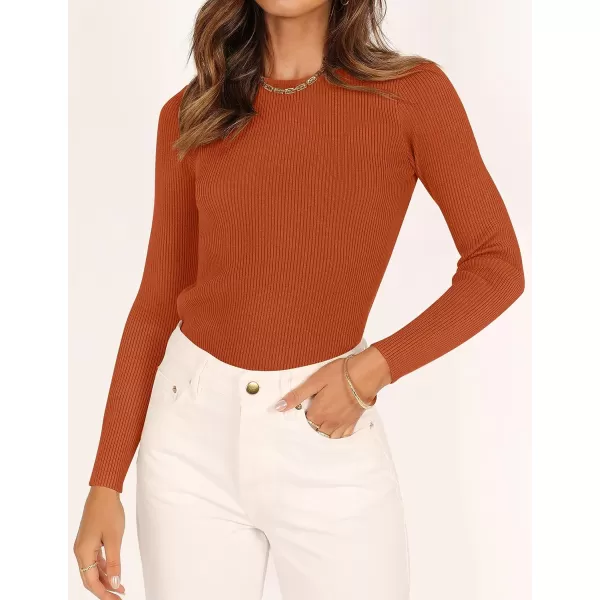imageZESICA Womens Long Sleeve Crewneck Shirts 2023 Fall Clothes Ribbed Knit Sweater Slim Fitted Casual Basic Tee TopsCaramel