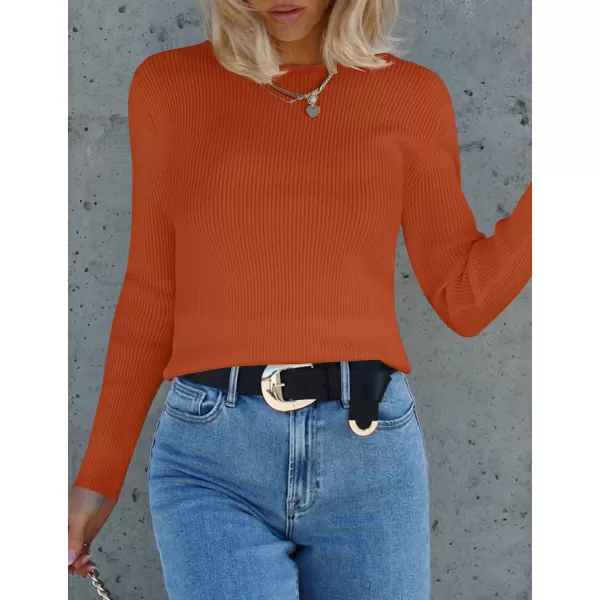imageZESICA Womens Long Sleeve Crewneck Shirts 2023 Fall Clothes Ribbed Knit Sweater Slim Fitted Casual Basic Tee TopsCaramel