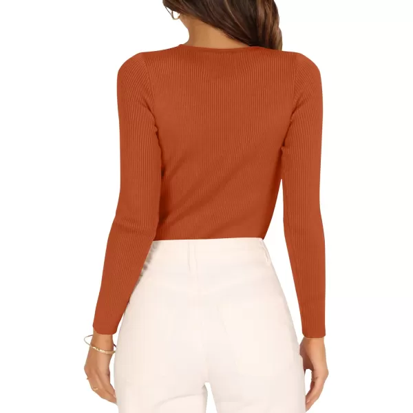imageZESICA Womens Long Sleeve Crewneck Shirts 2023 Fall Clothes Ribbed Knit Sweater Slim Fitted Casual Basic Tee TopsCaramel