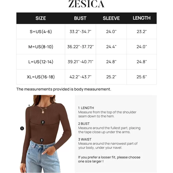 imageZESICA Womens Long Sleeve Crewneck Shirts 2023 Fall Clothes Ribbed Knit Sweater Slim Fitted Casual Basic Tee TopsCoffee